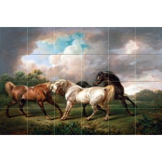 Art Three Colorful Horses Landscape Ceramic Mural Backsplash Bath Tile #2183   231080575035